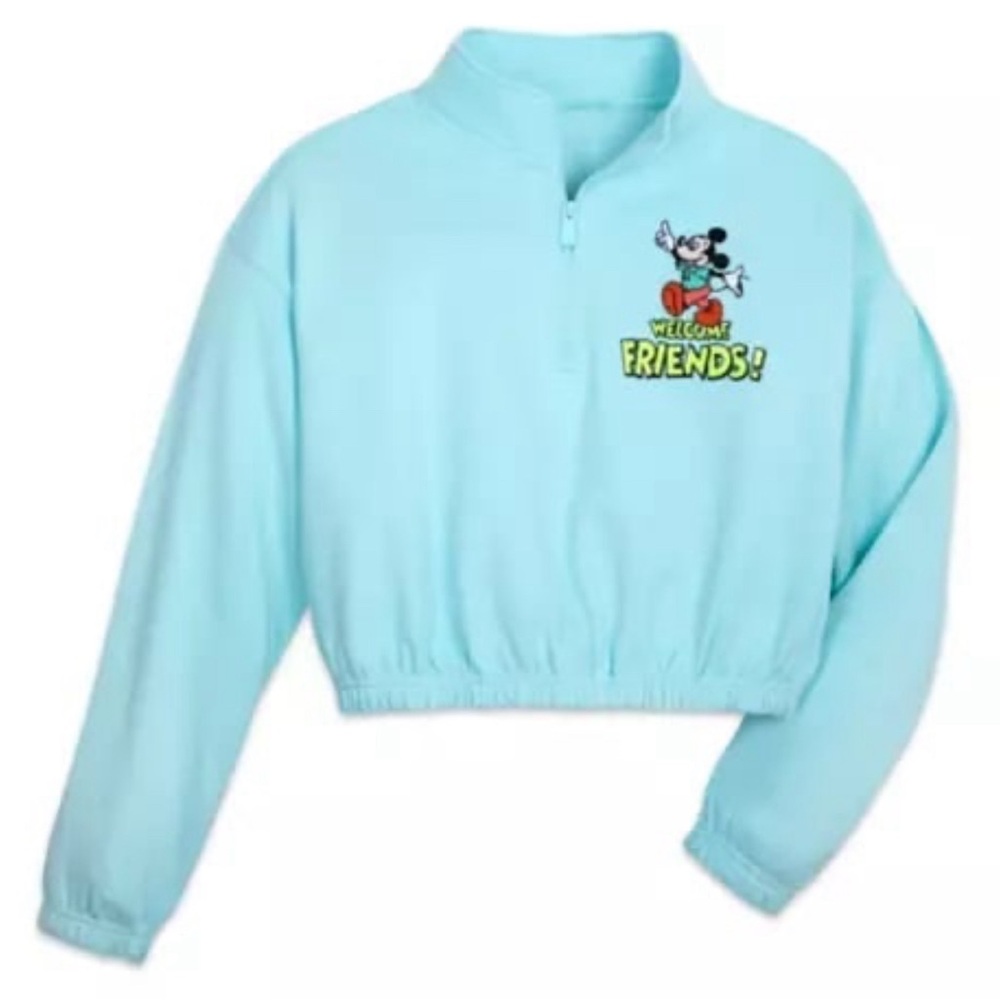 Disney ✨ Women's Crop Half-zip Pullover 🐭 Mickey Mouse - Sky Blue EUC